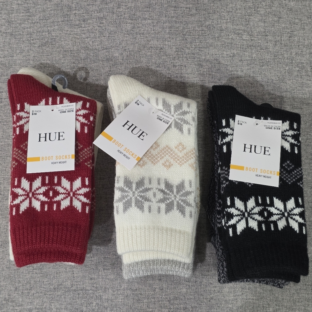 6 HUE New Boot Socks Heavy Weight‎ Nordic Snowflake